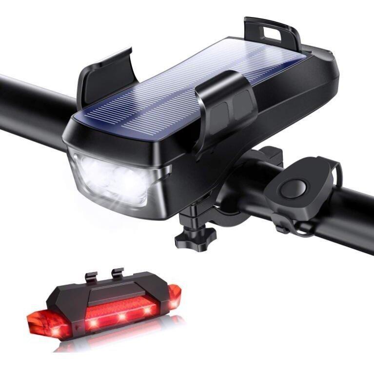 自転車 ライト 【ソーラー充電 USB充電式】 4000mAh大容量 防水