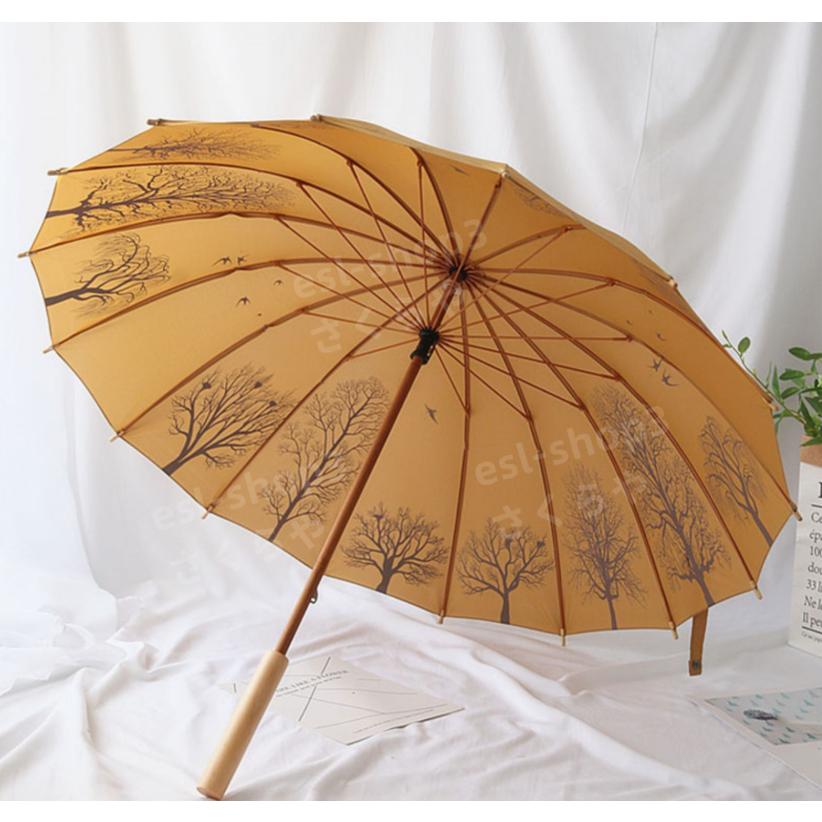 復古風 晴雨傘 ビンテージ風竹傘 日よけ用傘 長柄 長傘 実木