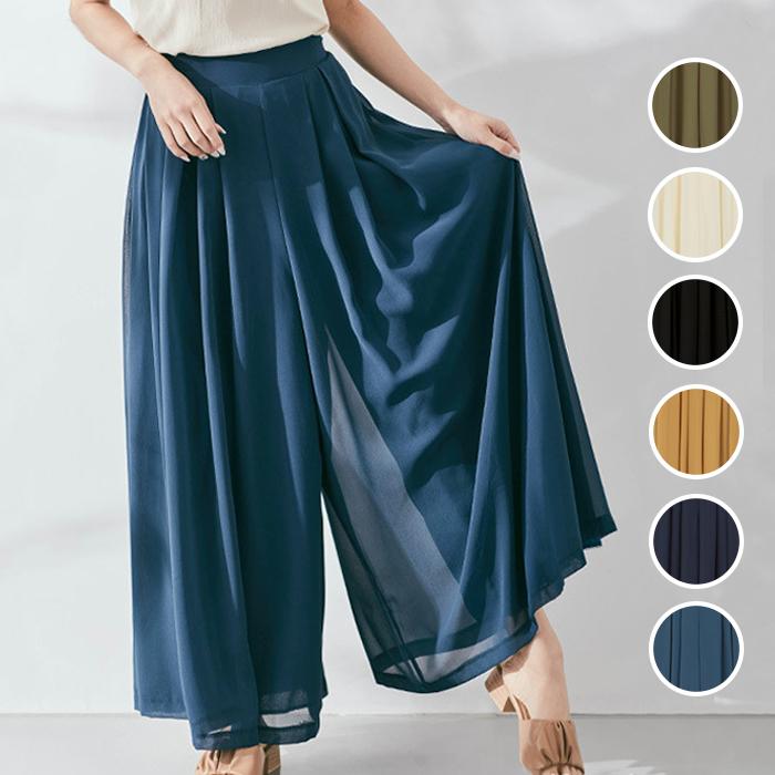 ワイドパンツ レディース 40代50代 ガウチョパンツ 20代30代 シフォン