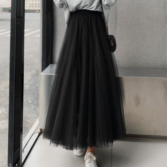 チュールスカート ロング 20代30代40代 3層 ミモレ丈 ロング丈