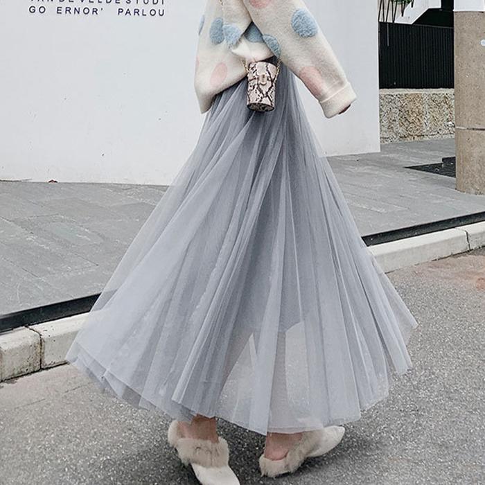 チュールスカート ロング 20代30代40代 3層 ミモレ丈 ロング丈