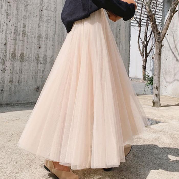 チュールスカート ロング 20代30代40代 3層 ミモレ丈 ロング丈