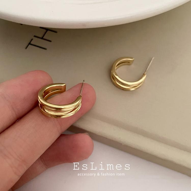 ピアス レディース 2連風 C型 カーブ シルバー ゴールド スタッド 上品