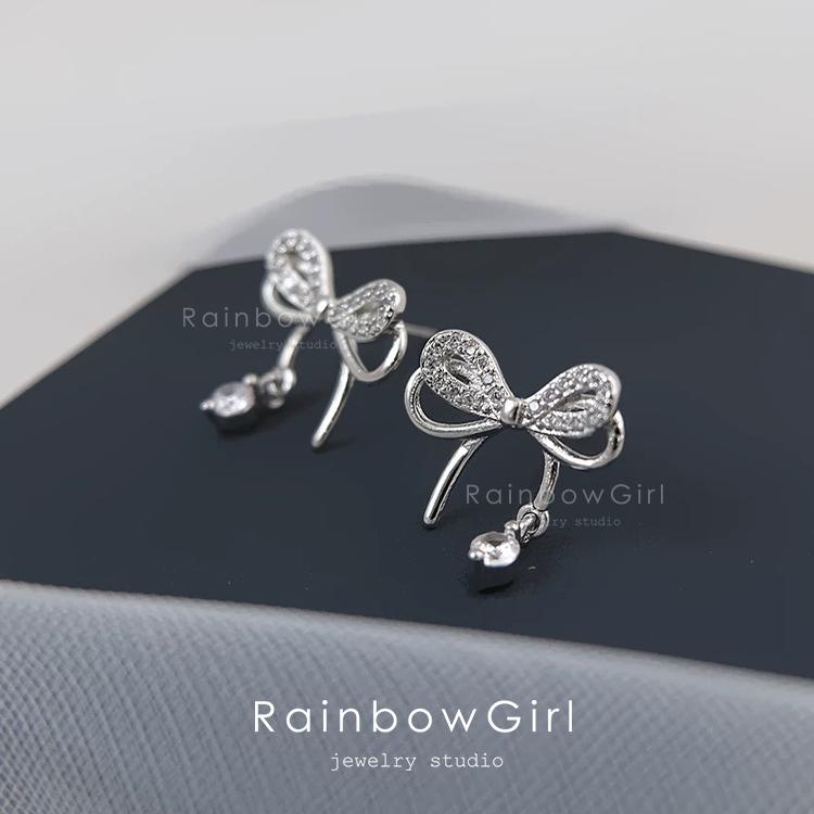 RainbowGirl ピアス レディース リボン 可愛い 揺れる シルバー925