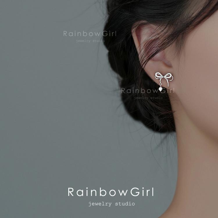[国内正規品]ami シルバー リボンピアス RainbowGirl ピアス レディース リボン 可愛い 揺れる シルバー925