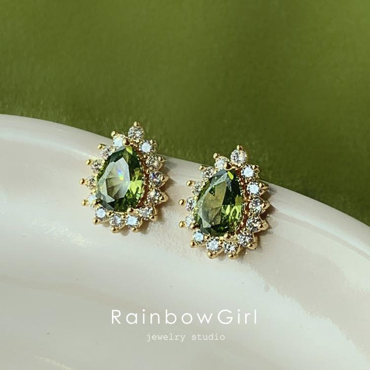 RainbowGirl ピアス レディース しずく ドロップ 雫 緑石 グリーン