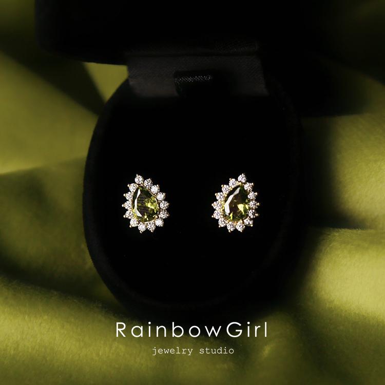 RainbowGirl ピアス レディース しずく ドロップ 雫 緑石 グリーン 