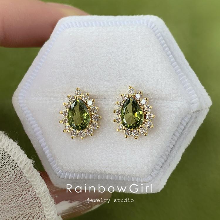 RainbowGirl ピアス レディース しずく ドロップ 雫 緑石 グリーン