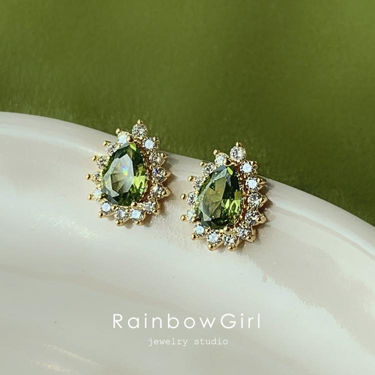 RainbowGirl ピアス レディース しずく ドロップ 雫 緑石 グリーン