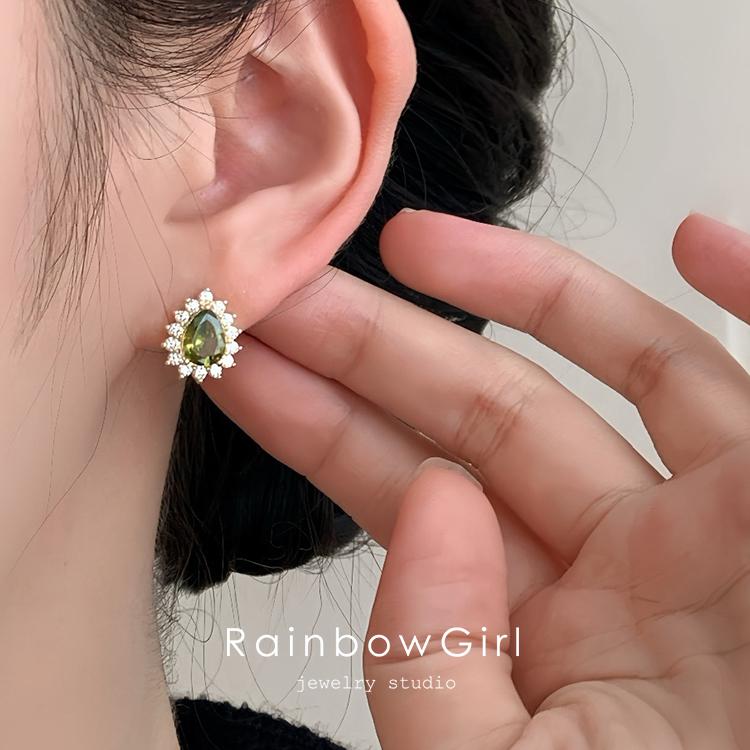 RainbowGirl ピアス レディース しずく ドロップ 雫 緑石 グリーン