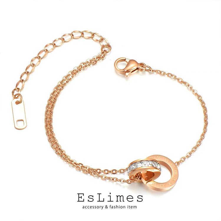14k pink gold 型チャーム アンクレット アンクレット レディース ダブルリング ステンレス製 ローマ字