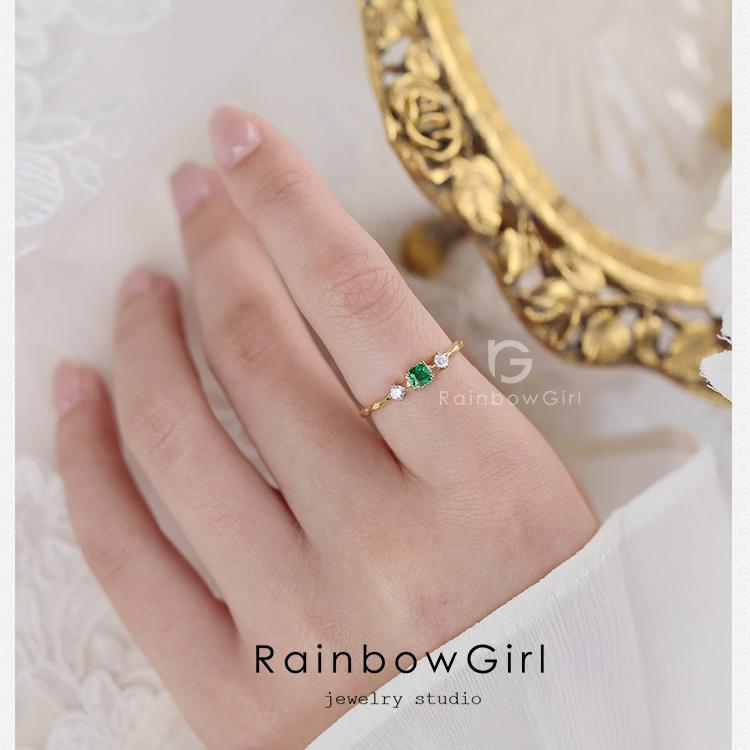 RainbowGirl 指輪 レディース リング 可愛い 緑石 エメラルドカラー