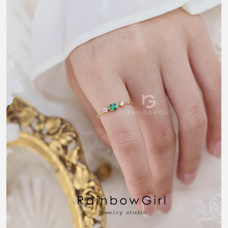 RainbowGirl 指輪 レディース リング 可愛い 緑石 エメラルドカラー