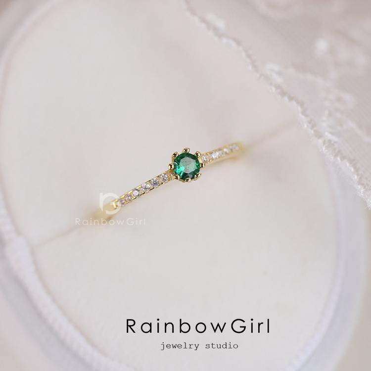 RainbowGirl 指輪 レディース リング 可愛い 緑石 エメラルドカラー