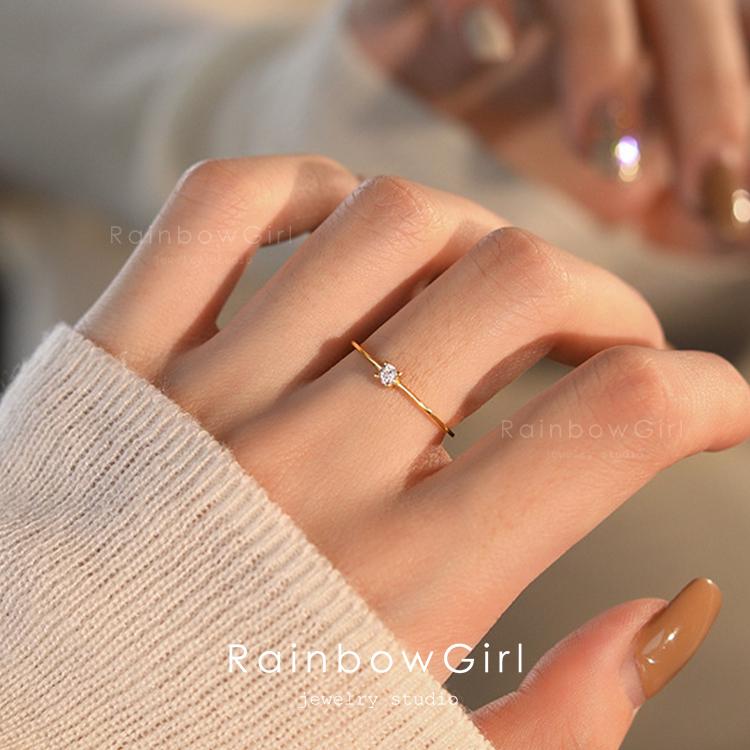 RainbowGirl 指輪 レディース 細いリング 一粒 フリーサイズ 可愛い