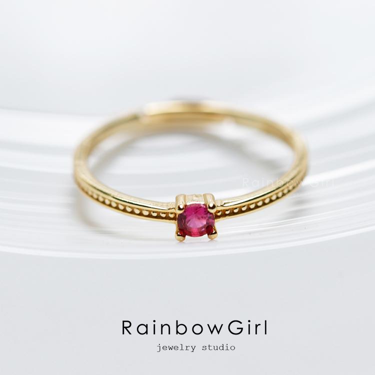 RainbowGirl 指輪 レディース フリーサイズ ルビーカラー 7月誕生石