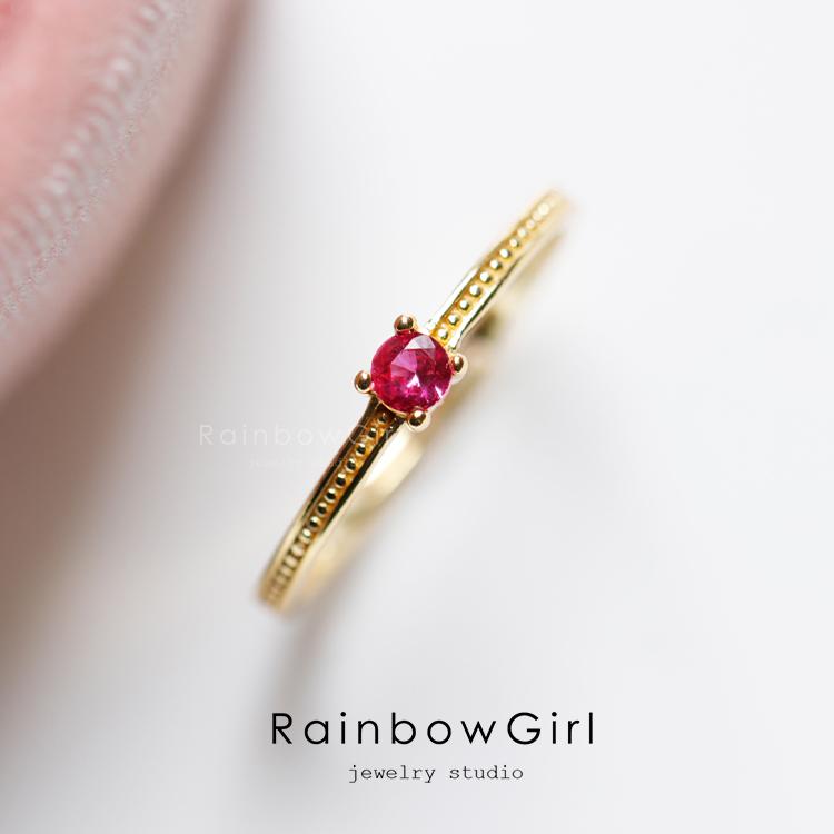 RainbowGirl 指輪 レディース フリーサイズ ルビーカラー 7月誕生石