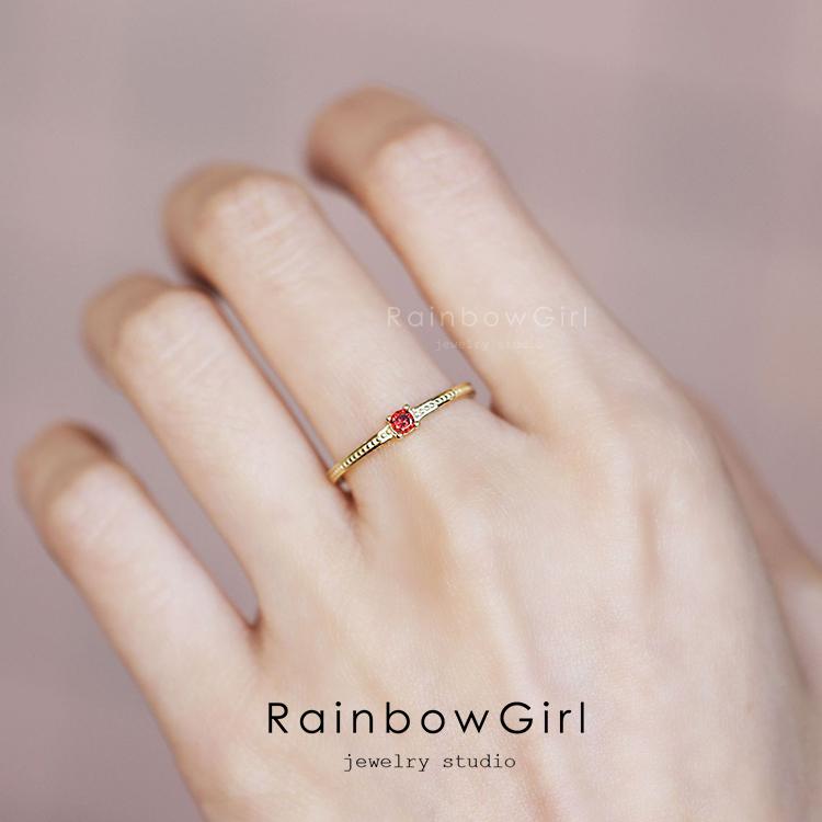 RainbowGirl 指輪 レディース フリーサイズ ルビーカラー 7月誕生石