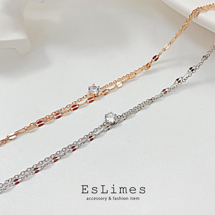 ブレスレット レディース 2連 ステンレス製 チェーン シンプル CZ
