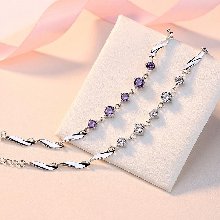 ブレスレット レディース ダイヤ 豪華5粒 プラチナコーティング シルバー925 重ね付け ギフト 人気 女性 ホワイトデーお返しの画像