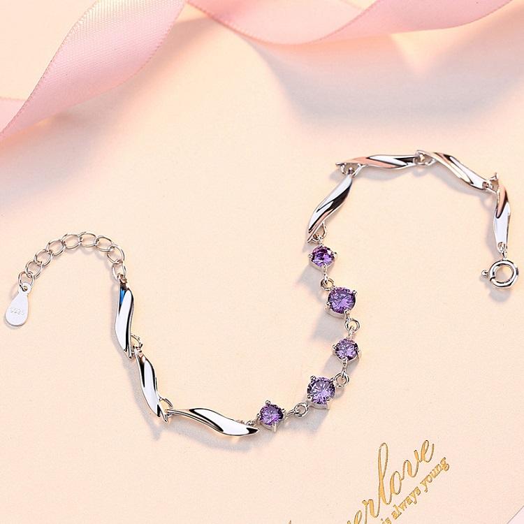 ブレスレット レディース ダイヤ 豪華5粒 プラチナコーティング シルバー925 重ね付け ギフト 人気 女性 ホワイトデーお返しの画像
