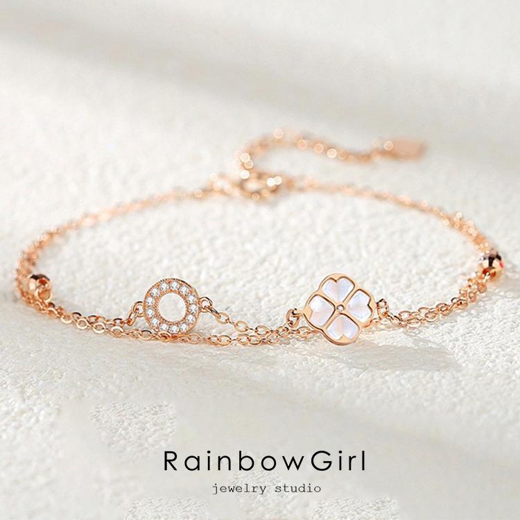 RainbowGirl ブレスレット レディース 四つ葉のクローバー お花 リング