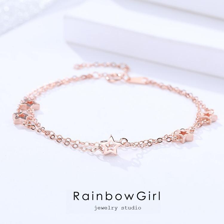 RainbowGirl ブレスレット レディース 星 2連 ピンクゴールド