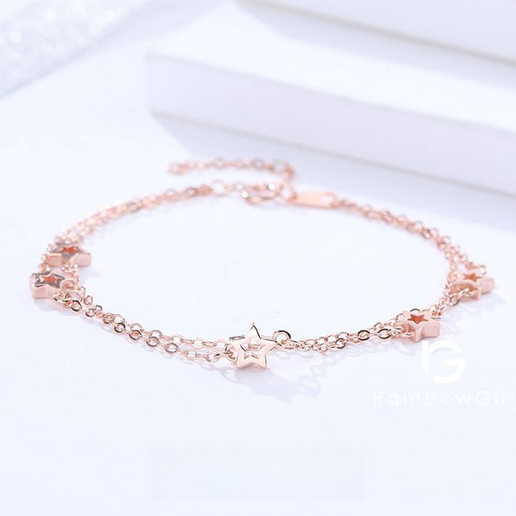 RainbowGirl ブレスレット レディース 星 2連 ピンクゴールド