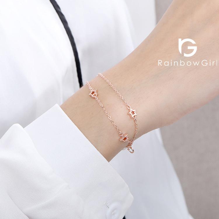RainbowGirl ブレスレット レディース 星 2連 ピンクゴールド