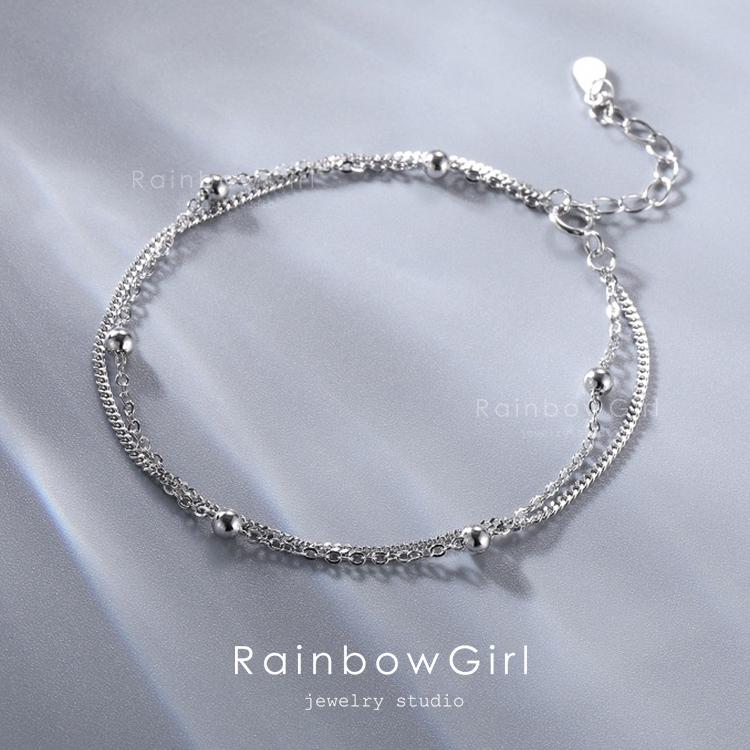 RainbowGirl ブレスレット レディース 極細 ボールチェーン 2連 重ね