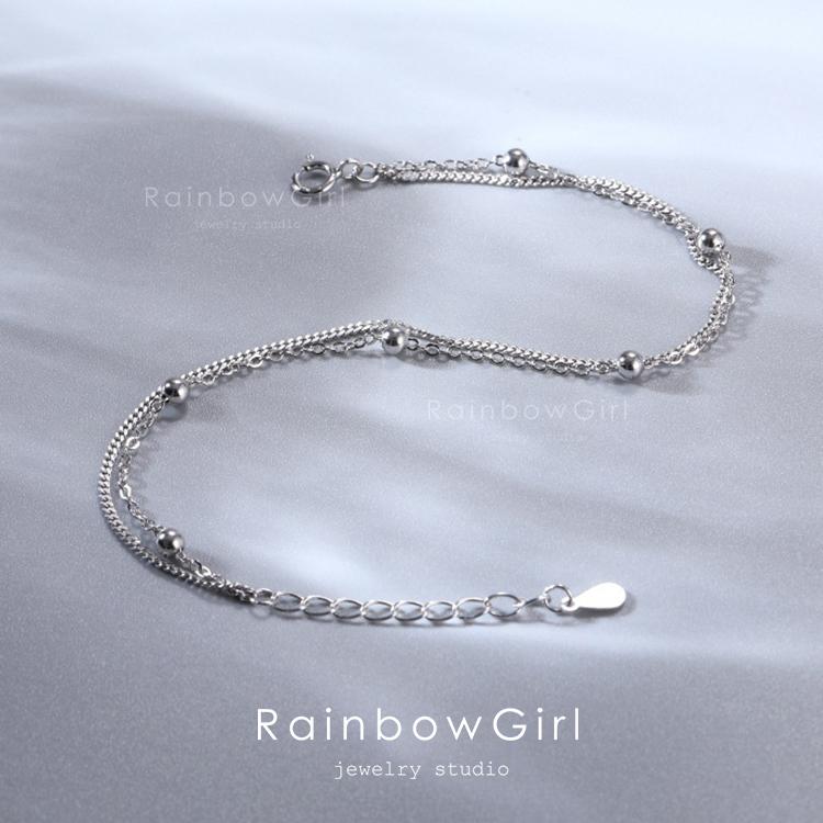 RainbowGirl ブレスレット レディース 極細 ボールチェーン 2連 重ね