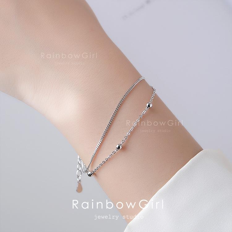 RainbowGirl ブレスレット レディース 極細 ボールチェーン 2連 重ね