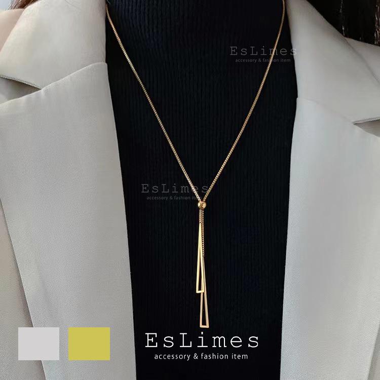存在感たっぷり♡ラピスラズリ×ゴールドチェーンのロングネックレス ロングネックレス レディース シンプル チェーン ラリエット 三角