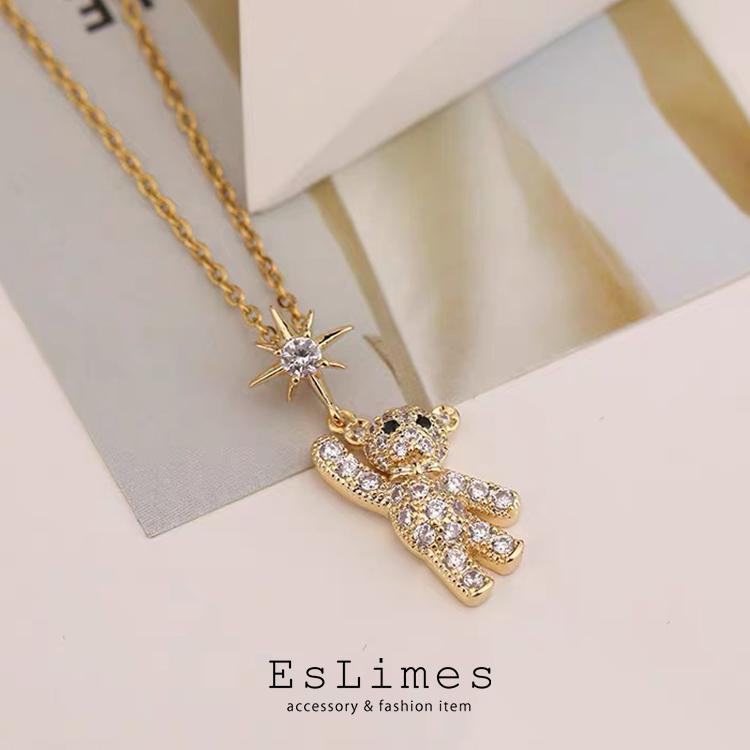 ネックレス レディース 熊 くま 可愛い 星 きらきら ステンレス 贅沢