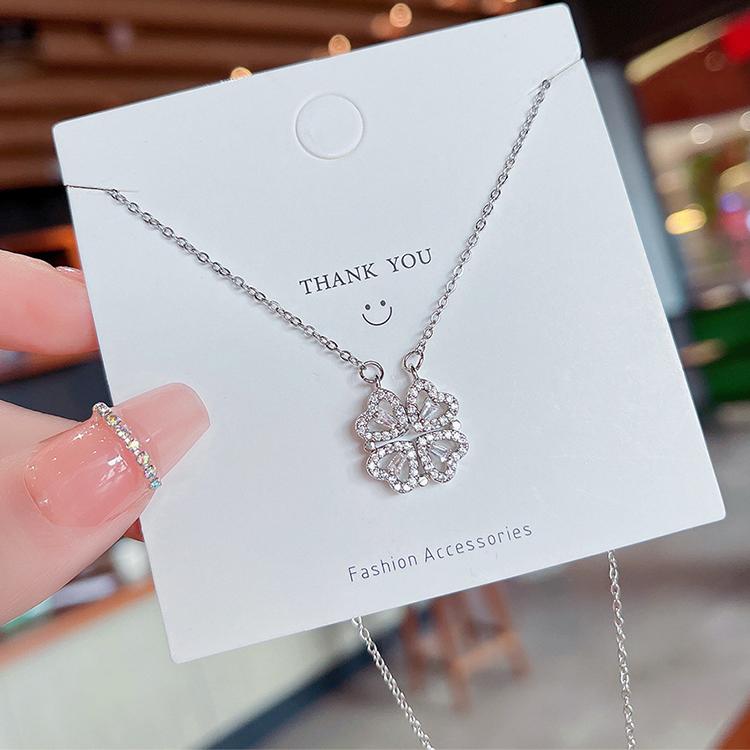 ネックレス レディース 四つ葉のクローバー お花 2way ステンレス 贅沢