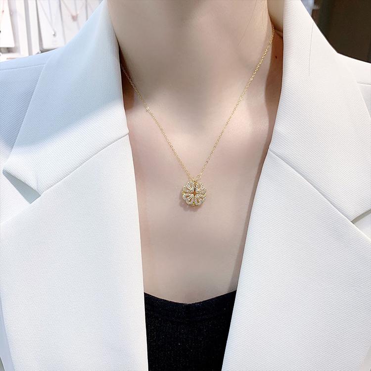 ネックレス レディース 四つ葉のクローバー お花 2way ステンレス 贅沢