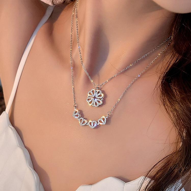 ネックレス レディース 四つ葉のクローバー お花 2way ステンレス 贅沢 