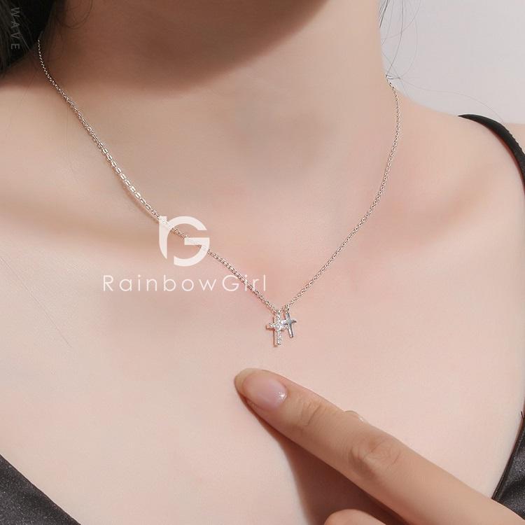 RainbowGirl ネックレス レディース 贅沢15粒 クロス ダブルクロス 2色