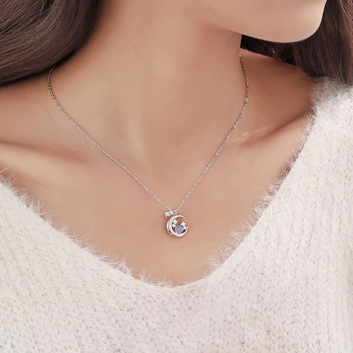 RainbowGirl ネックレス レディース 星月型 ムーンストーン 誕生石