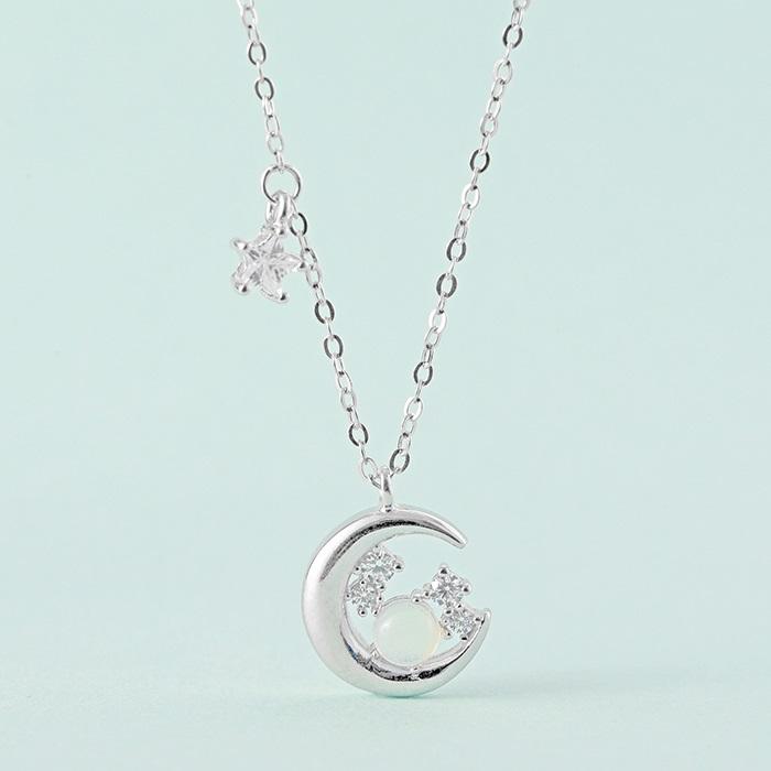 RainbowGirl ネックレス レディース 星月型 ムーンストーン 誕生石