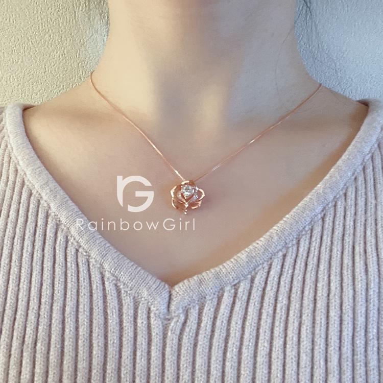 RainbowGirl ネックレス レディース お花 ローズ フラワー 上品 30代 