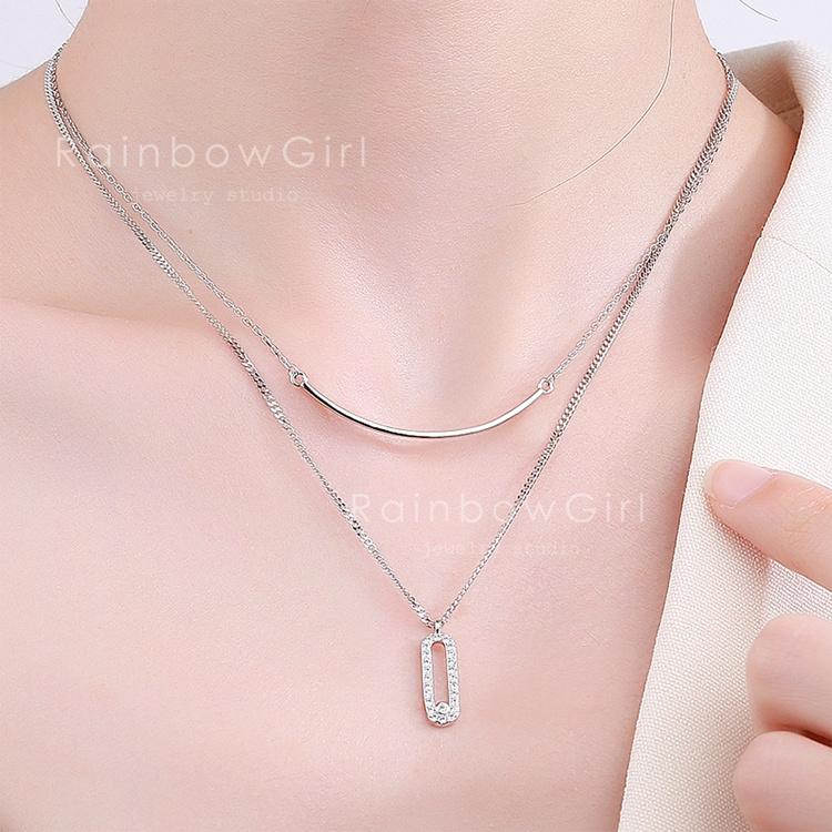 RainbowGirl ネックレス レディース スマイル バー 2連 上品 クリップ 