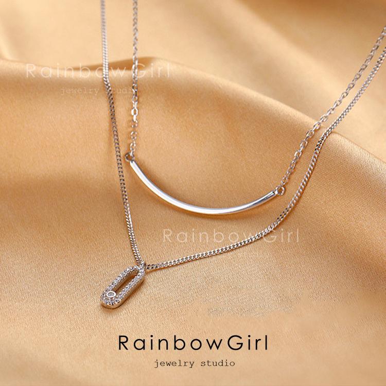 RainbowGirl ネックレス レディース スマイル バー 2連 上品 クリップ 