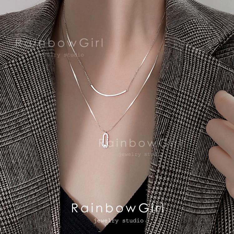 RainbowGirl ネックレス レディース スマイル バー 2連 上品 クリップ 