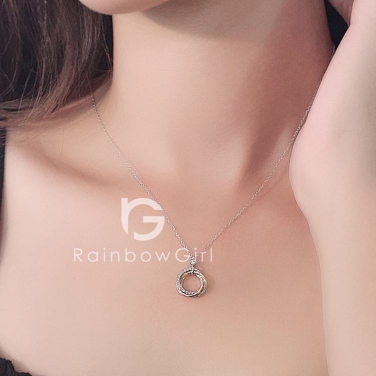 RainbowGirl ネックレス レーディス 3連リング 3色ミックス カラフル