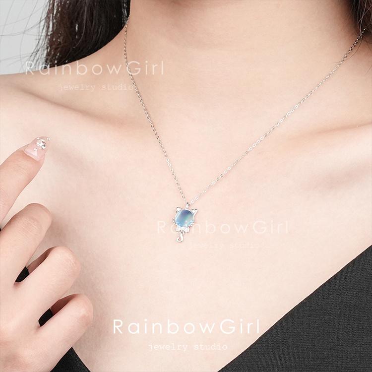 RainbowGirl ネックレス 猫 レディース ねこ 可愛い 6月誕生石 ムーン