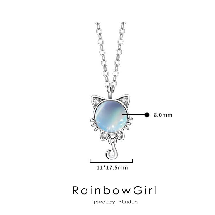 RainbowGirl ネックレス 猫 レディース ねこ 可愛い 6月誕生石 ムーン