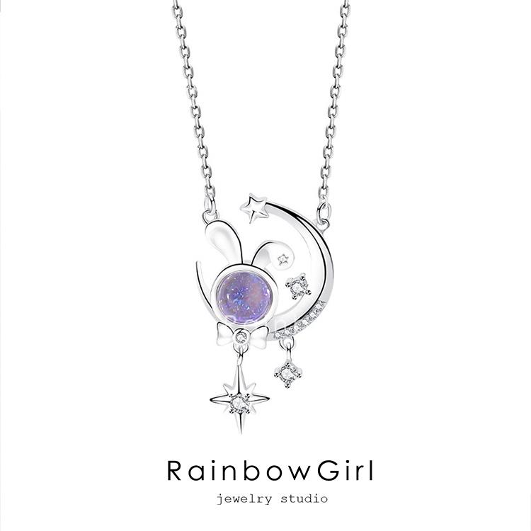 RainbowGirl ネックレス レディース うさぎ 月の兎 星 可愛い