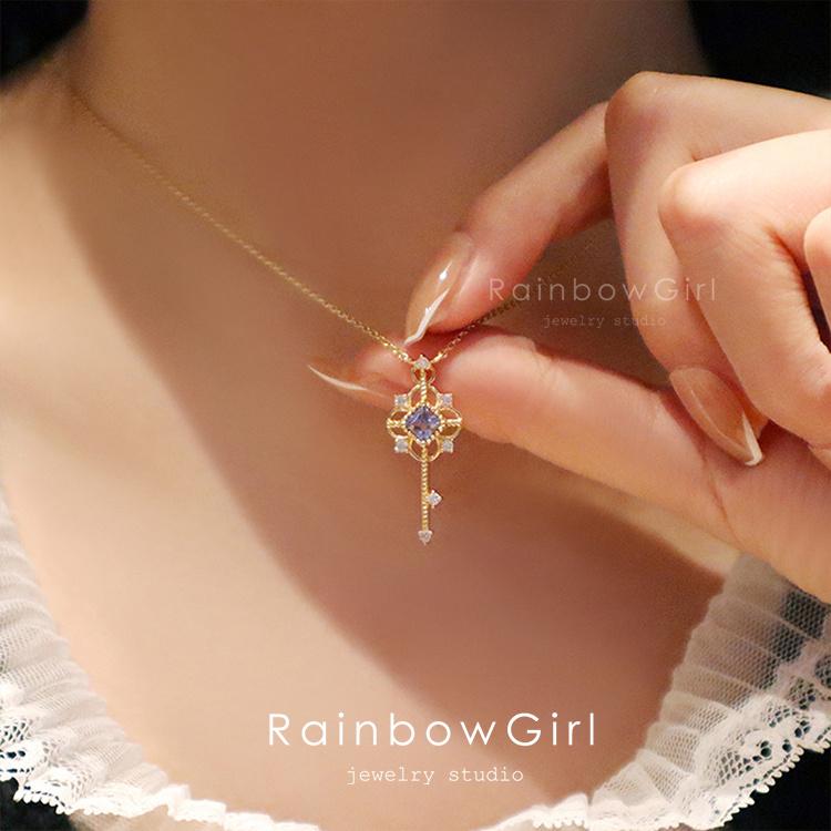 RainbowGirl ネックレス レディース 魔法の杖 20代30代 紫 可愛い 鍵