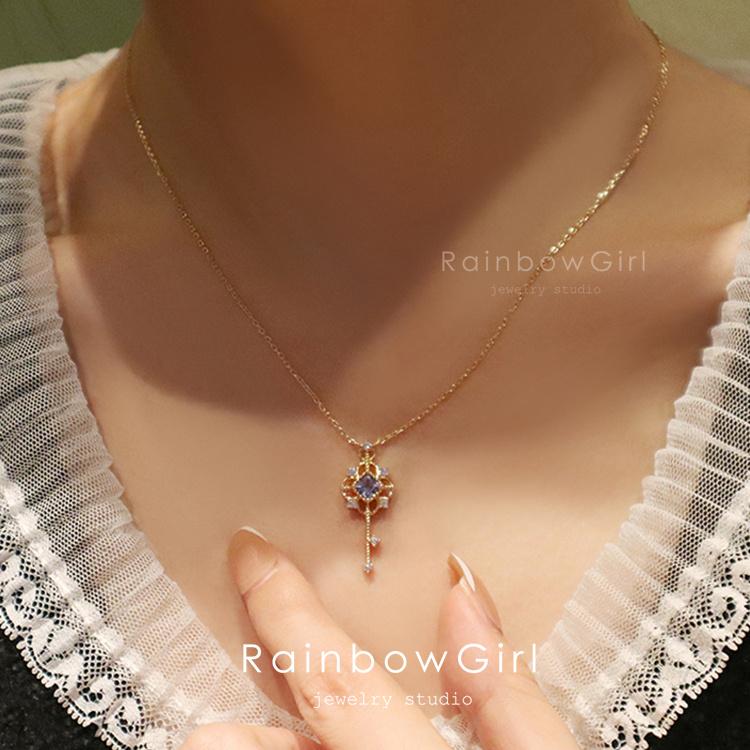 RainbowGirl ネックレス レディース 魔法の杖 20代30代 紫 可愛い 鍵